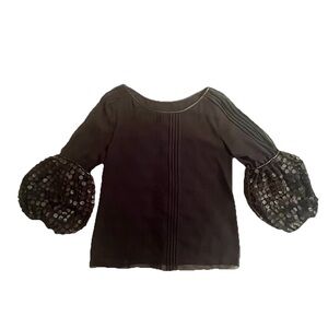 Studio M Balloon Sleeve Sheer Lined Black Blouse - Size Large